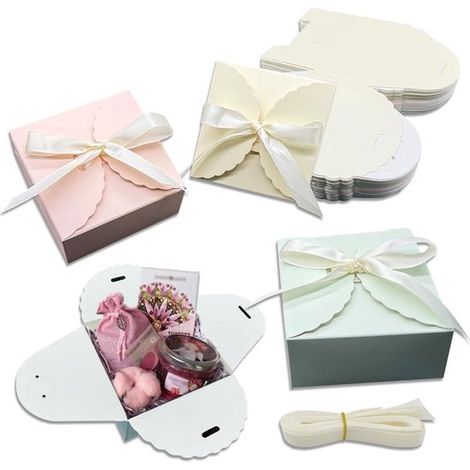 Scatoline regalo piccole Allecto con nastro, 30 pezzi, 9 x 9 x 5 cm, scatole di cartone per regali fatti in casa, matrimoni, feste, compleanni (1/5)