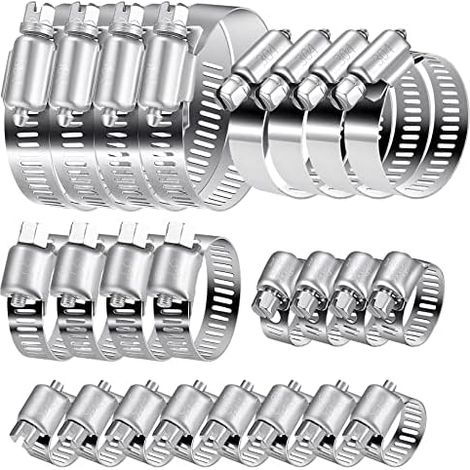 Collier de Serrage Set, 20 Pièces 6-51mm Réglable, Colliers en Acier Inoxydable 304 pour Jardins, Piscines et Aux Conduites d'Eau -