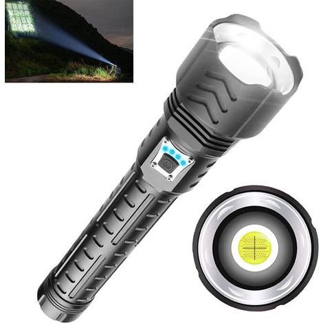 AIDUCHO Xhp90 Lampe De Poche Led Ultra Puissante 12000 Lumens, 5 Modes Rechargeable Par Usb Super Lumineuse Lampe Torche Avec Zoom Pour Camping, Sport En Plein Air, Piless Incluses (1/5)