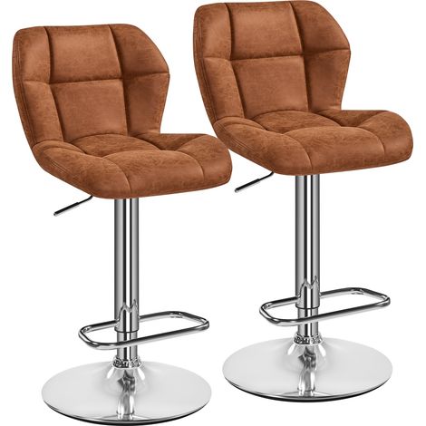 Homevive Juego de 2 Taburete de Bar Taburete de Altura Ajustable 89-111 cm Taburete Industrial Metal Silla de Cocina Tasburete Alto para Cocina Bar Comedor Marrón (1/5)