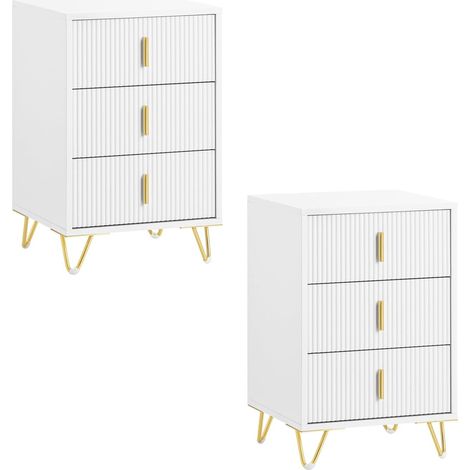 SoBuy Table de chevet à 3 tiroirs Blanc 40x36x63cm Moderne FBT115-L-Wx2