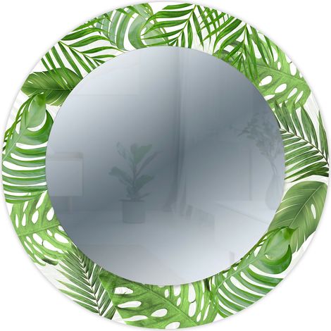 Lupia - Specchio da Parete Rotondo, MIRROR FANTASY TROPICAL GREEN, Design Moderno con Cornice Stampata in Legno, Adatto a Ingressi e Soggiorni, Decorazioni da Parete Moderne, diametro 65 cm (1/4)