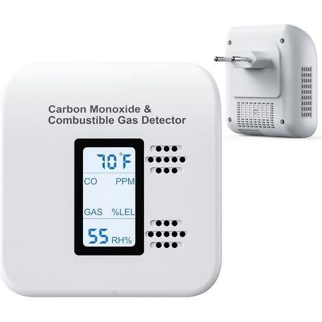 Détecteur Monoxyde Carbone 4 en 1, Détecteur de Gaz et de Monoxyde de Carbone à Brancher, Alarme CO avec Grand Écran pour Maison, Camping-Car, Voyage, Hôtel (1 Paquet, Blanc) (1/5)