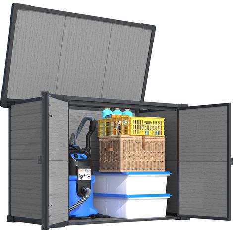 YODOLLA Garten-Aufbewahrungsbox, 132 x 76 x 90cm Wetterfeste Kunststoff-Kleinschuppen mit abschließbarer Klappdeckel