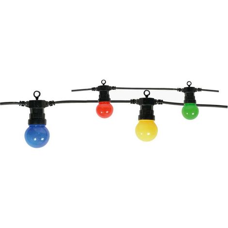 10 guirlandes guinguette, câble 7,25 m, IP44, LED multicolores, pour extérieur et intérieur (1/2)