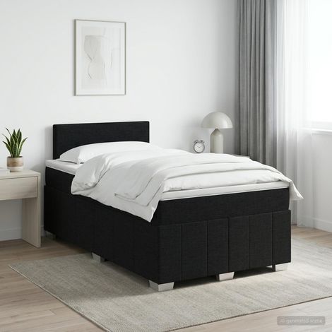 vidaXL Cama box spring con colchón Negro 120 x 190 cm Tela (1/5)