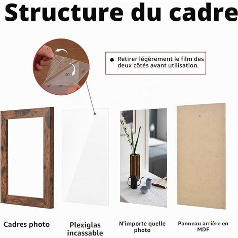 A5 Picture Frame, Set of 3, 15 x 21 cm, Brown Rustic Picture Frame, with Acrylic Glass, Certificate Frame, Freestanding Frame for Wall Mounting (1/2)