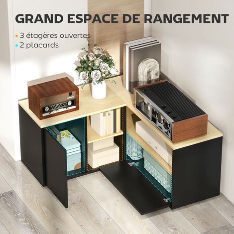Meuble TV d'angle banc télévision jusqu'à 40 pouces avec 2 placards et 3 niches 90 x 90 x 45 cm chêne et noir (1/5)