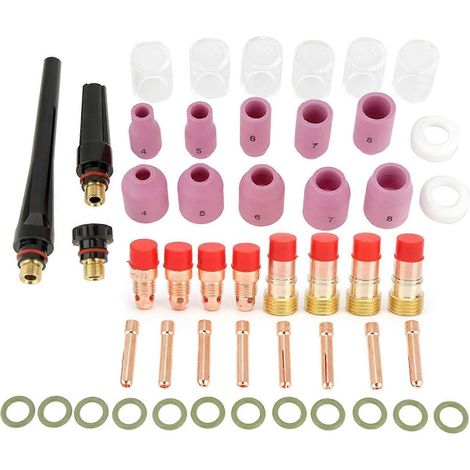 Kit d'accessoires de soudage pour torche : 49 pièces (lentilles à gaz, buses en alumine, coupelles et pinces) (1/4)