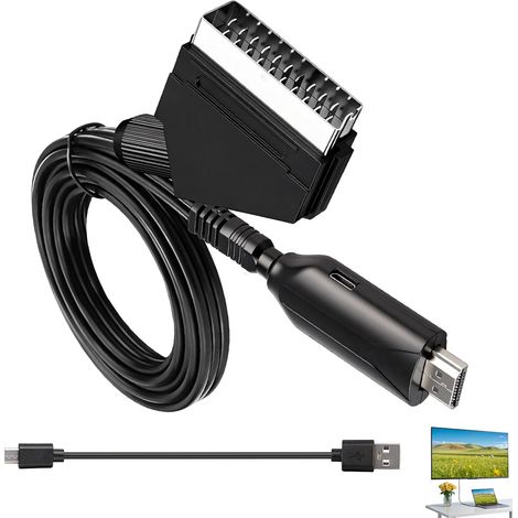 SCART-zu-HDMI-Konverter 1080p/720p, SCART-zu-HDMI-Adapter mit integriertem Kabel, All-in-One-Audio-/Video-Konverter für HD-Fernseher, VHS, DVD, Set-Top-Box, PS3, Xbox, Sky, Blu-ray, Wechselstrom 100–2 (1/5)