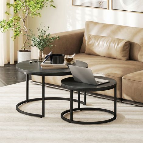 Ensemble table basse moderne 2 personnes Tables d’appoint empilables cadre métallique salon Chambre Bureau - Couleur: Noir