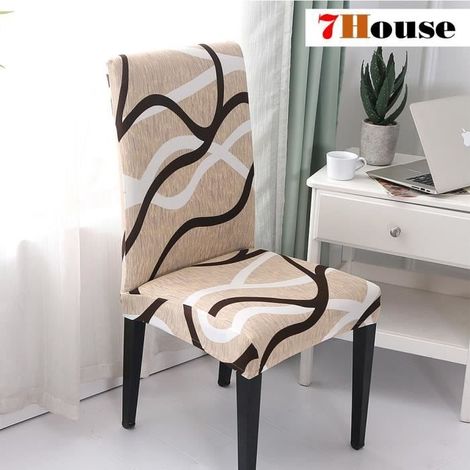 (Comme montré)7House® 6PCS Housse de chaise - Housse Extensible Décoration de Chaise Moderne motif linéaire couleur chocolat (1/4)
