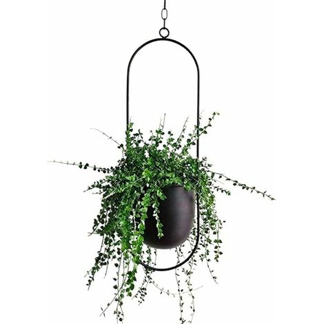Pot de fleur suspendu en métal suspendu panier suspendu noir pour fixation au mur et au plafond Chlorophytum plantes succulentes vertes plantes artificielles, BLOW (1/5)