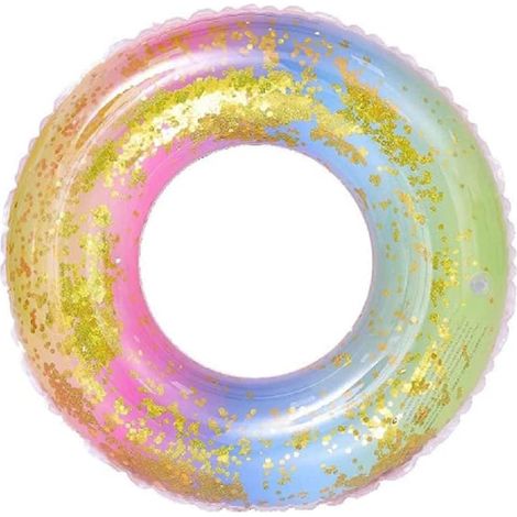 Bouée flottante transparente à paillettes arc-en-ciel, bouée gonflable résistante pour piscine, idéale pour les fêtes d'été à la piscine pour enfants. (1/5)