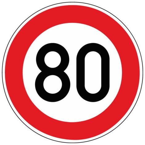 Panneau VKZ.274-80 Ronde 600mm 80 km/h Label de qualité RAL feuille RA2 (1/2)