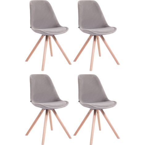 4 chaises de salle à manger style scandinave en velours gris clair pieds rond en bois clair CDS10307 (1/4)