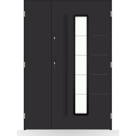 Porte d'entrée double Eléonore - 130-140-150x208cm - Couleur: Noir - Poussant: Droit - Dimensions: 80x40 cm (1/2)