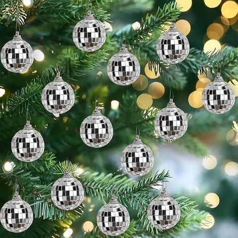 Lot de 24 mini boules disco à suspendre pour arbre de Noël Argenté 4,1 cm (1/5)