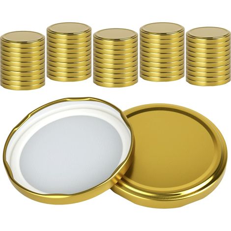 Lote de 50 Couvercles à Visser, Couvercle Pot Confiture 82mm, Couvercles pour Pots de Confiture, Bouchons à Vis Dorés pour Bocaux de 230/350/435 ml/565 ml (1/5)