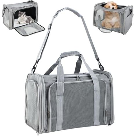 Sac de transport pliable pour chat – Cage respirante pour chat – Sac de transport léger pour chat, idéal pour les voyages et la voiture (Gris) (1/5)