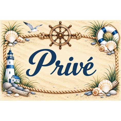 Plaque Privé 20 x 15 cm aluminium décor marin phare et plage (1/2)