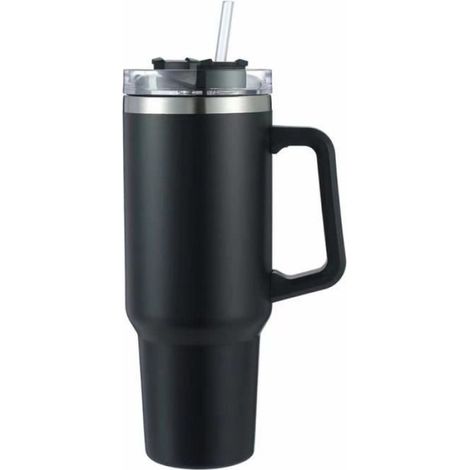 Tasse de voiture de vide tasse d'acier inoxydable de 40oz tasse portative avec poignée, noir (1/4)