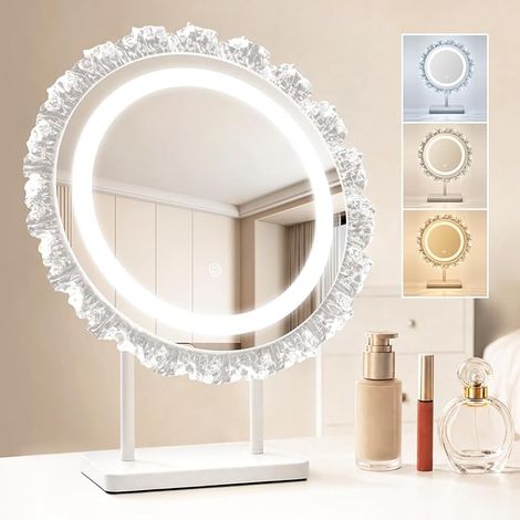 GBLY Specchio Trucco LED Rotondo Hollywood 40x48cm Specchio da Toilette con Luce Specchio Make Up Illuminato Specchio da Tavolo per Tocco (1/5)