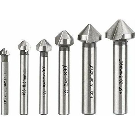 Brocas avellanadas, brocas avellanadas para metal, HSS, acero de alta velocidad, 6,3/8,3/10,4/12,4/16,5/20,5 mm, 6 unidades (1/5)
