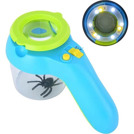 Loupe à insectes - Loupe pour enfants - Visionneuse d'insectes - Avec lumière - Grossissement 8x - Loupe portable - Bleue - 8x M