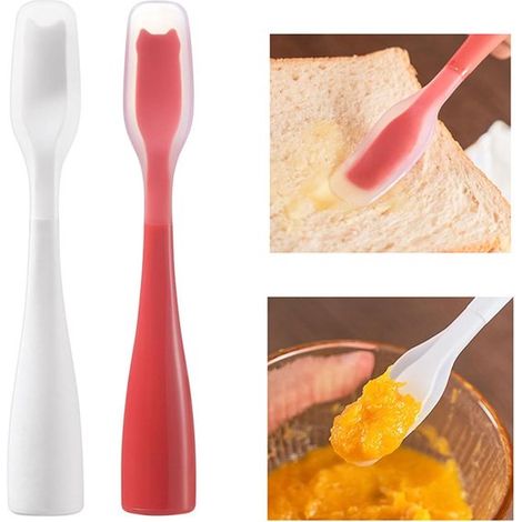Spatule miniature en silicone (2 pièces) avec manche robuste, idéale pour la confiture, le beurre, les yaourts et les pâtes à tartiner. (1/4)