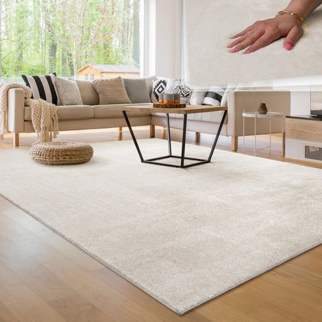 Tapis Salon Moelleux Ultra Doux à Poils Courts - Antidérapant, Lavable, Confort Idéal pour Salon et Chambre, Couleur:Crème 4, Dimension:160x220 cm (1/5)