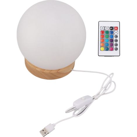 Lampe de nuit LED RGB ronde avec base en bois naturel, 16 couleurs changeantes, télécommande incluse, intensité réglable (1/5)