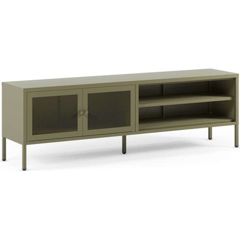 Mueble televisión modelo Felix 2 puertas acabado metal verde, 160cm(ancho) 50cm(alto) 35cm (largo) (1/5)