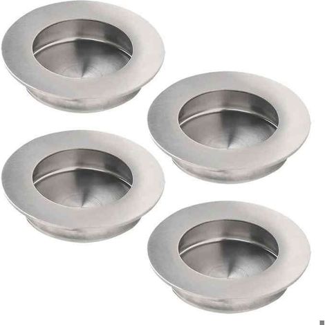 Lot de 4 poignées de placard coulissant – 50 mm, rondes – Inox brossé, encastrées – Pour porte de grange (1/4)