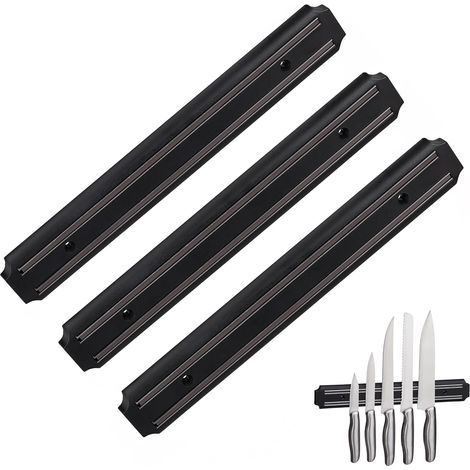 Barre magnétique pour Couteaux, Lot de 3, 33 cm de Long, Plastique, Rangement ustensiles & Outils, Noir (1/5)