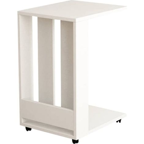 Tavolino Ausiliario da Soggiorno 45x37,5x60 cm con Ruote Affiancabile al Divano in Legno Bianco Tortora Bianco Antico