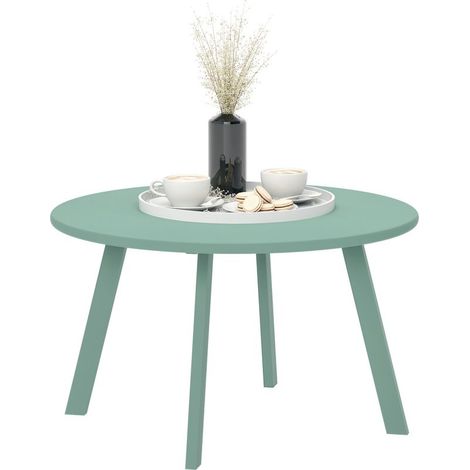 Table Basse Ronde - Métal Enduit Poudre - Pour Jardin Ou Intérieur - Ø 70 x H 42 cm - Vert (1/5)