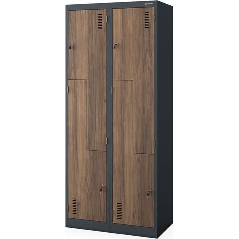 Armoire vestiaire en métal type L JULIA, 800 x 1850 x 450 mm, Eco Design: anthracite/ noyer