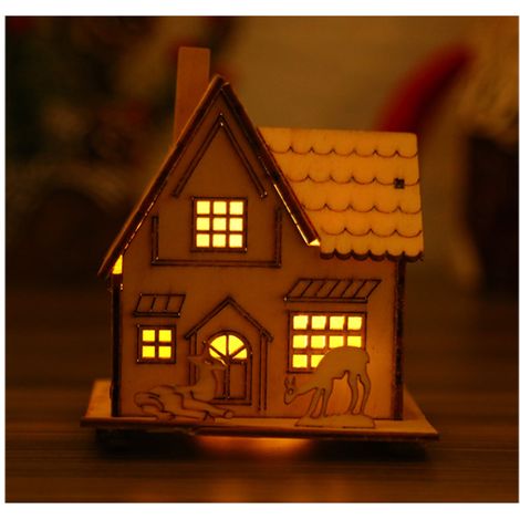 Maison en bois pré-illuminée (1 pièce), maison lumineuse de Noël, décoration de Noël, superbes lumières LED blanc chaud (1/5)