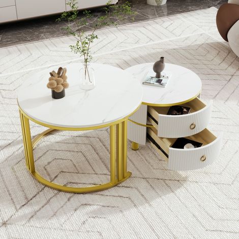 Table basse gigogne ronde 2 pièces avec tiroirs OKMYHOME (1/5)