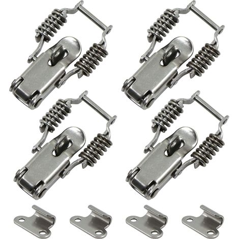 Moraillon porte Fermeture à Levier - 4 pièces Loquet Ressort, Bascule Fermoir Ressort avec trou de verrouillage en Acier Inoxydable pour Coffret, Boîte, Tiroir, Armoire, Trousse médical (1/5)