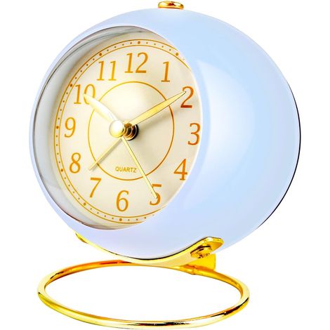Petites horloges de bureau pour chambre à coucher, réveil silencieux Vintage Gold Aesthetic Trendy Decor Table Clock (bleu-violet) (1/2)