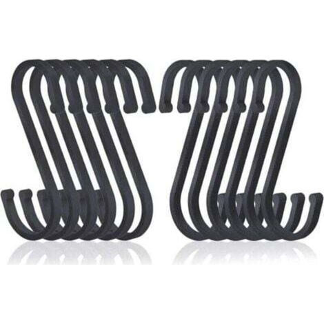 S-Haken, 12er-Set flache Aluminium-S-Haken zum Aufhängen, Metzgerhaken mit matter Oberfläche für Küche, Schlafzimmer, Badezimmer, Büro und Garten, Schwarz, INHHUB
