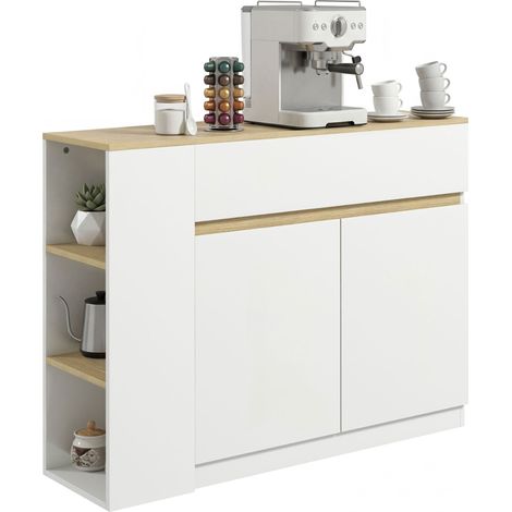Mobile contenitore con 2 cassetti, 3 ripiani a giorno e un armadietto a 2 ante, 110 x 29,5 x 82 cm, bianco