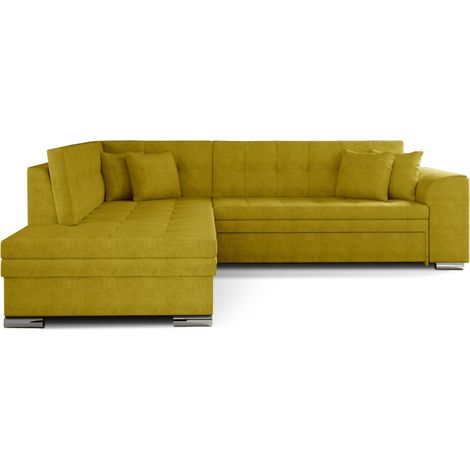 Canapé convertible angle gauche tissu jaune moutarde et chromé Pika 260cm (1/5)