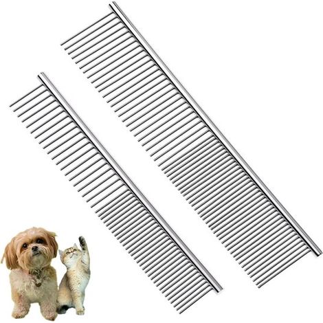 Peigne anti-nœuds - Acier inoxydable - Indolore - Respectueux des animaux - Soin du pelage et des pattes - 2 pièces en acier inoxydable (1/5)