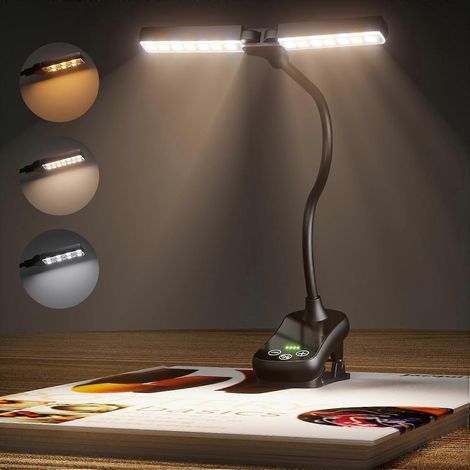 Lampe de lecture LED à pince avec variateur d'intensité et 3 couleurs, col de cygne flexible USB à 360° (1/5)