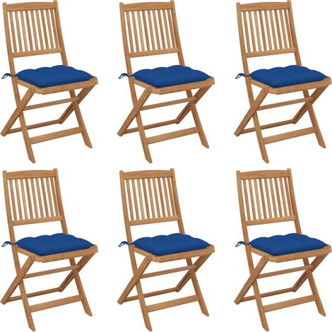 Lot de 6 Chaises de jardin pliables - Chaises d'extérieur pour terrasse/jardin avec coussins Bois d'acacia BV342930 - BonneVie (1/5)