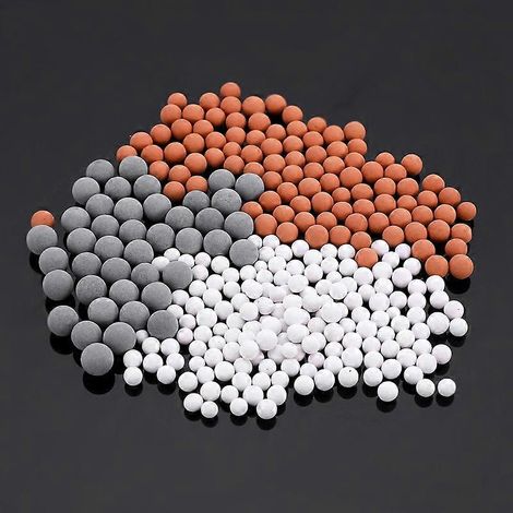 Lot de 3 billes de rechange pour pommeau de douche (80 g), billes de pierre minérale pour la filtration de l'eau, compatibles avec les pommeaux de douche filtrants (orange). (1/5)