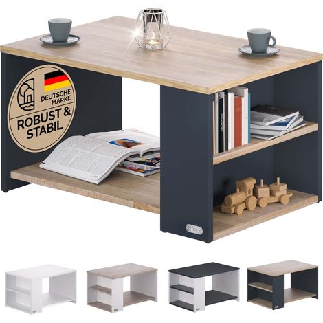 CASARIA® Table basse rectangulaire 90x59x48 cm Table de salon 50kg Table basse moderne design avec rangement Bois gris (1/5)